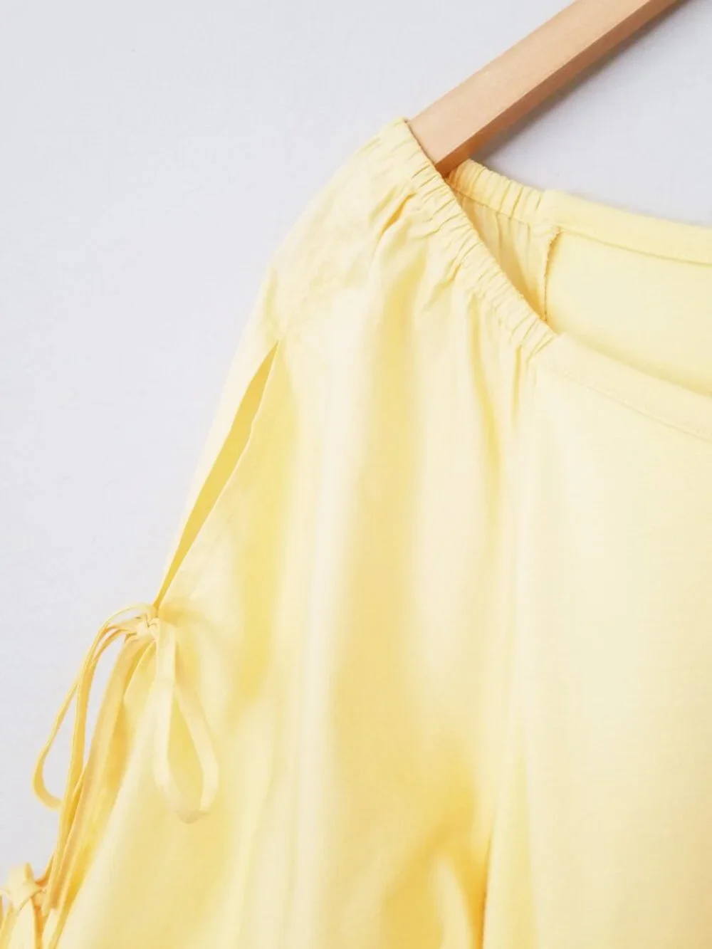 1. State Women' L Butter Yellow 3/4 Balloon Sleeve Tie Bow Blouse Top Coquette - Picture 12 of 14